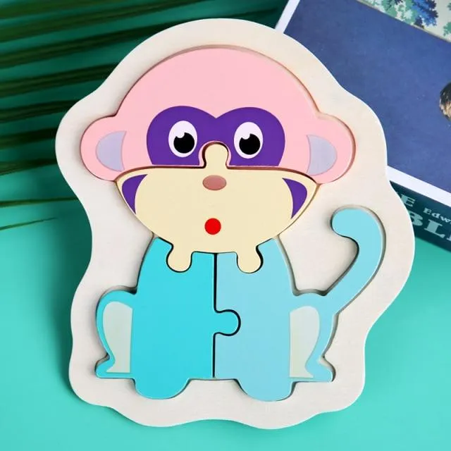 3D Wooden Puzzle Toys For Children Cartoon Animal Vehicle Wood PuzzlesJigsaw Intelligence Kid Baby Early Educational Toys Gifts