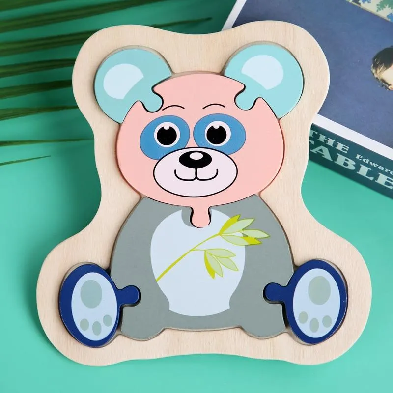 3D Wooden Puzzle Toys For Children Cartoon Animal Vehicle Wood PuzzlesJigsaw Intelligence Kid Baby Early Educational Toys Gifts