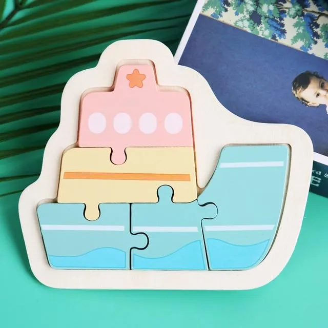 3D Wooden Puzzle Toys For Children Cartoon Animal Vehicle Wood PuzzlesJigsaw Intelligence Kid Baby Early Educational Toys Gifts
