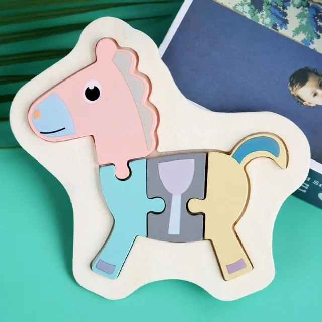 3D Wooden Puzzle Toys For Children Cartoon Animal Vehicle Wood PuzzlesJigsaw Intelligence Kid Baby Early Educational Toys Gifts