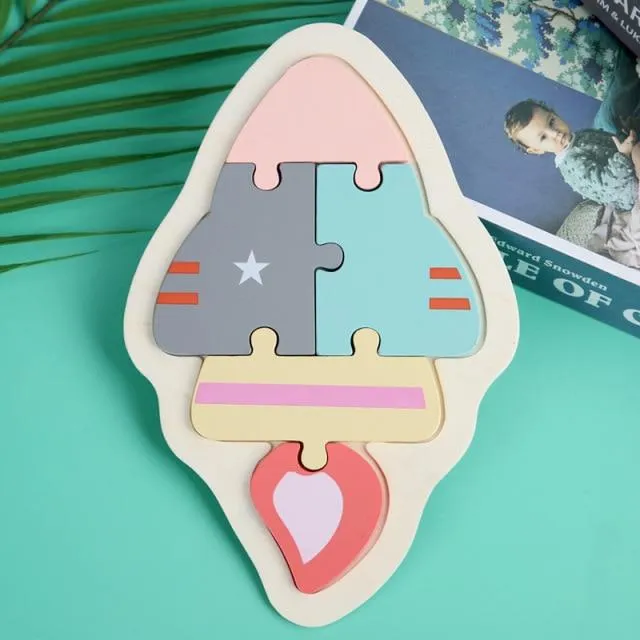 3D Wooden Puzzle Toys For Children Cartoon Animal Vehicle Wood PuzzlesJigsaw Intelligence Kid Baby Early Educational Toys Gifts