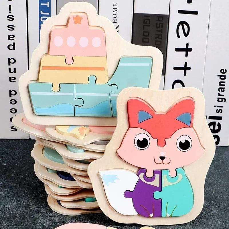 3D Wooden Puzzle Toys For Children Cartoon Animal Vehicle Wood PuzzlesJigsaw Intelligence Kid Baby Early Educational Toys Gifts