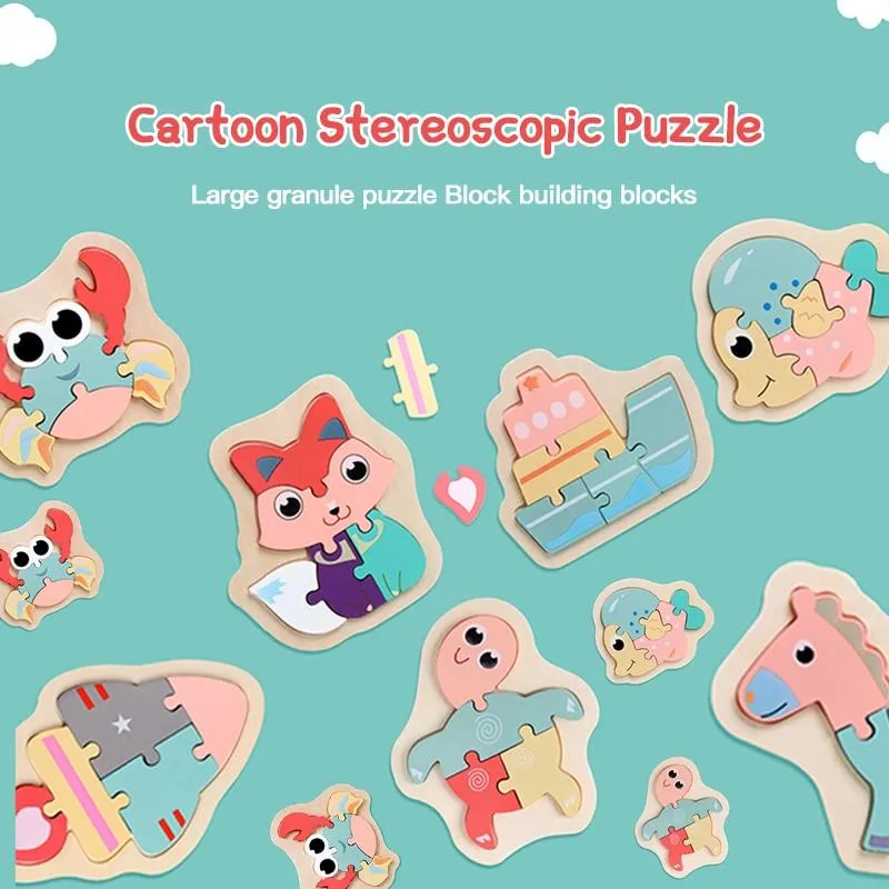 3D Wooden Puzzle Toys For Children Cartoon Animal Vehicle Wood PuzzlesJigsaw Intelligence Kid Baby Early Educational Toys Gifts