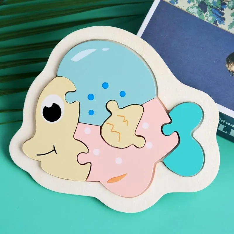 3D Wooden Puzzle Toys For Children Cartoon Animal Vehicle Wood PuzzlesJigsaw Intelligence Kid Baby Early Educational Toys Gifts