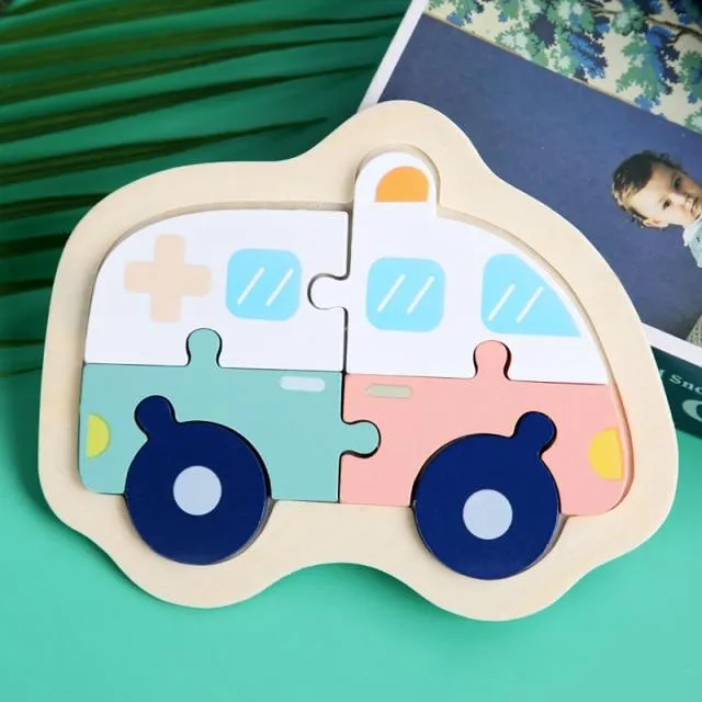3D Wooden Puzzle Toys For Children Cartoon Animal Vehicle Wood PuzzlesJigsaw Intelligence Kid Baby Early Educational Toys Gifts