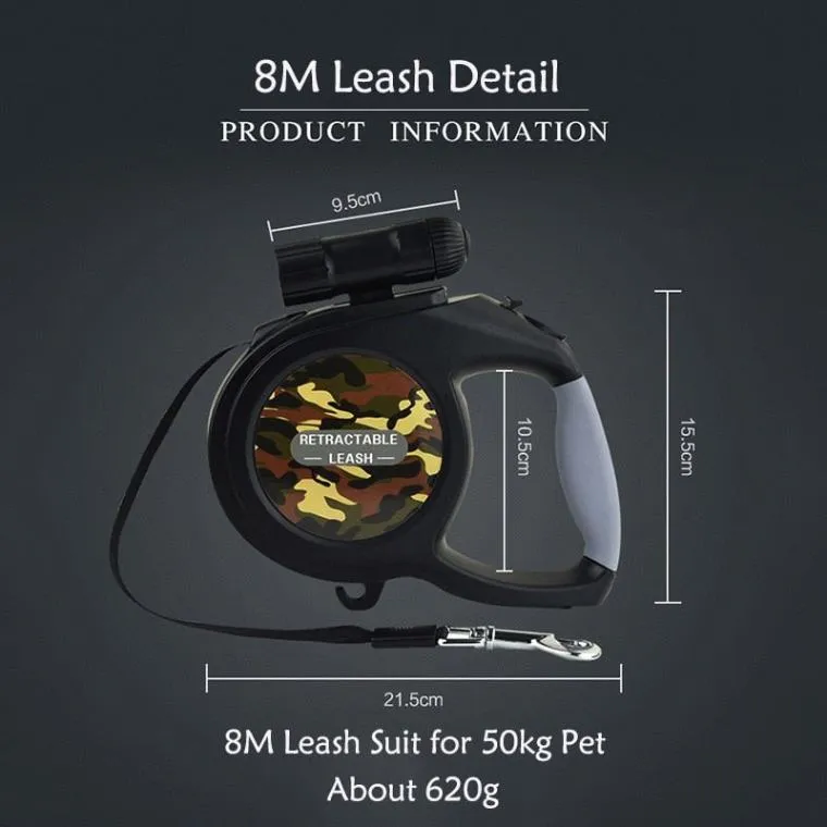 8M Retractable Dog Leash with Flashlight: Safe and Convenient Walks Anytime!