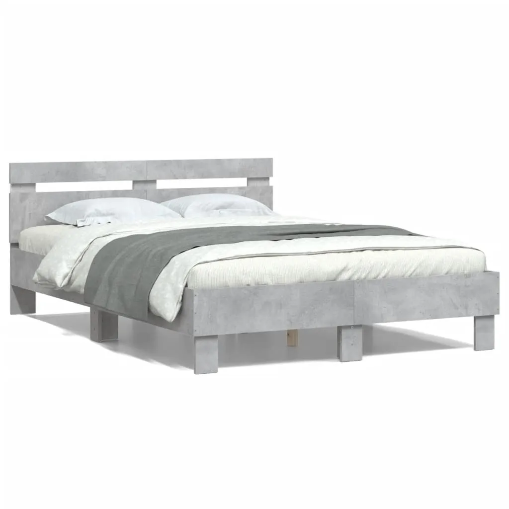 Bed Frame with Headboard and LED Concrete Grey 120x190 cm Small Double