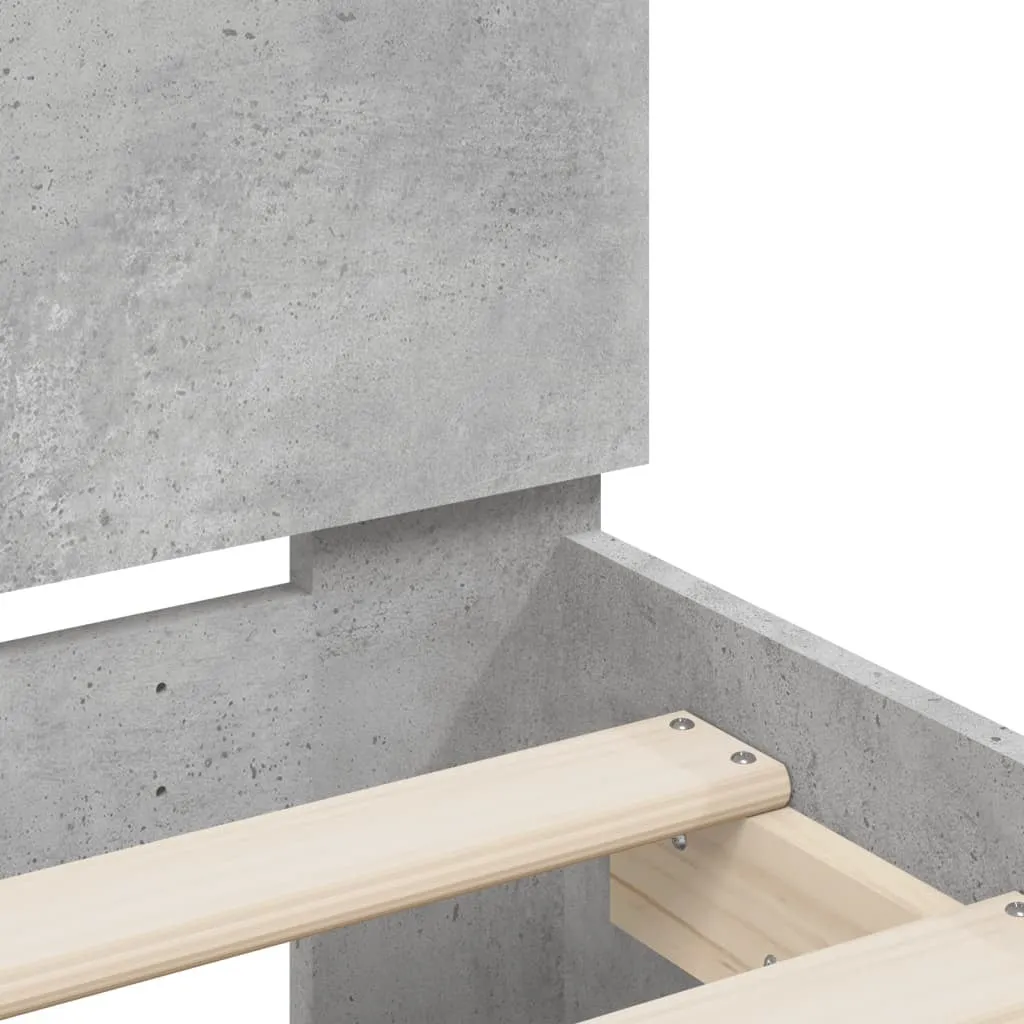 Bed Frame with Headboard and LED Concrete Grey 120x190 cm Small Double