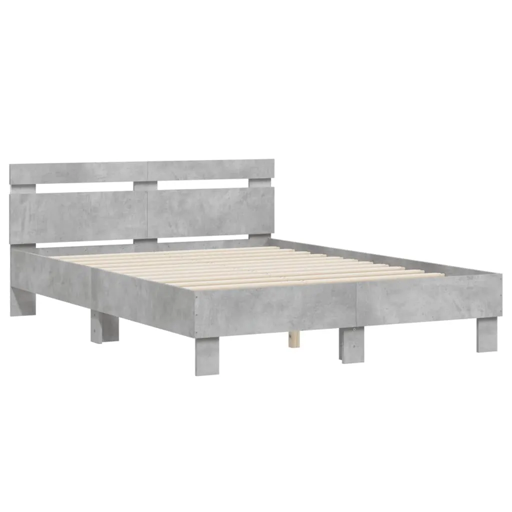 Bed Frame with Headboard and LED Concrete Grey 120x190 cm Small Double