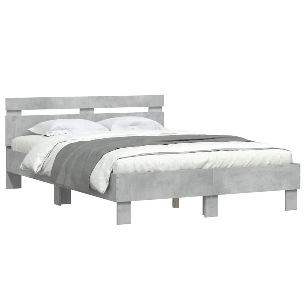 Bed Frame with Headboard and LED Concrete Grey 120x190 cm Small Double