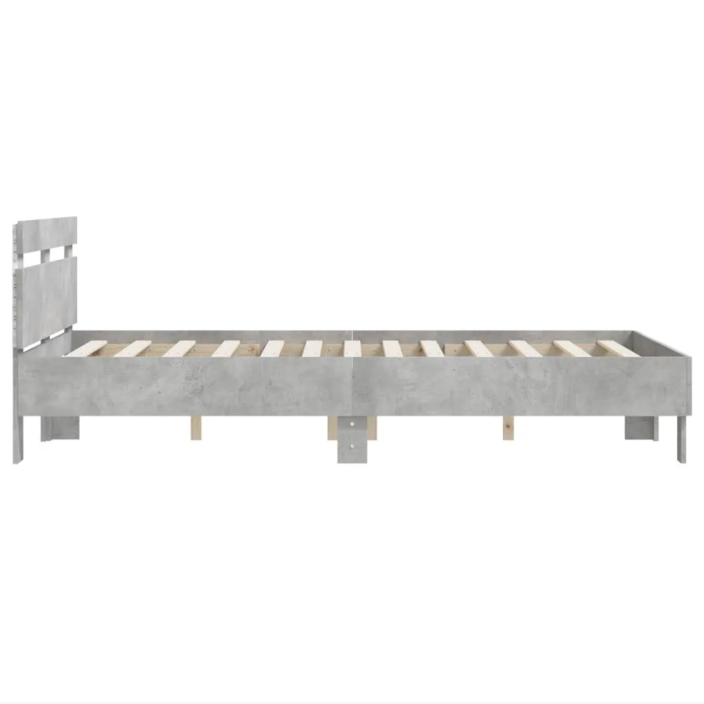 Bed Frame with Headboard and LED Concrete Grey 120x190 cm Small Double