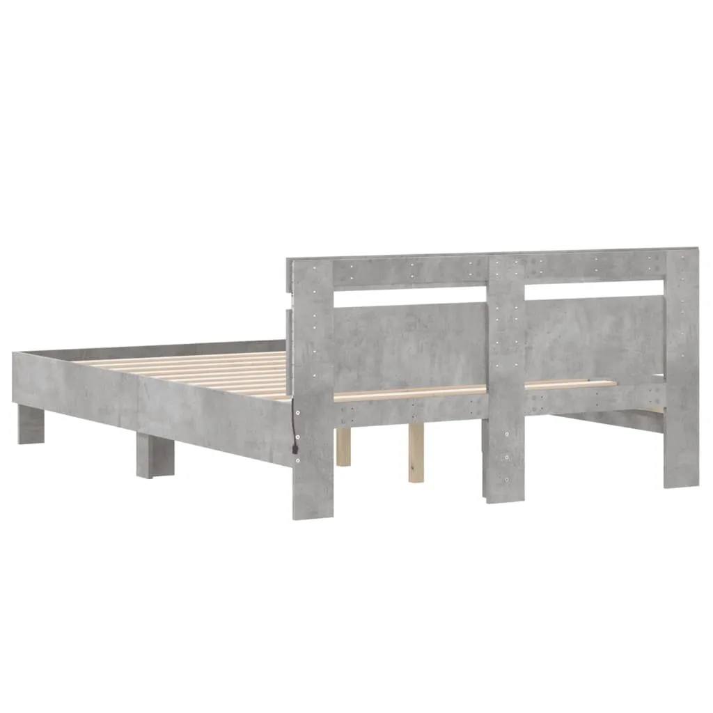 Bed Frame with Headboard and LED Concrete Grey 120x190 cm Small Double