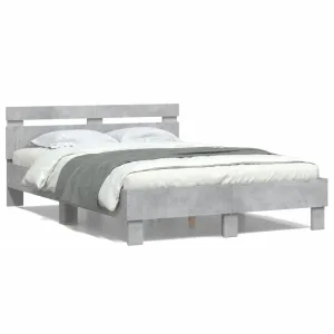 Bed Frame with Headboard and LED Concrete Grey 120x190 cm Small Double