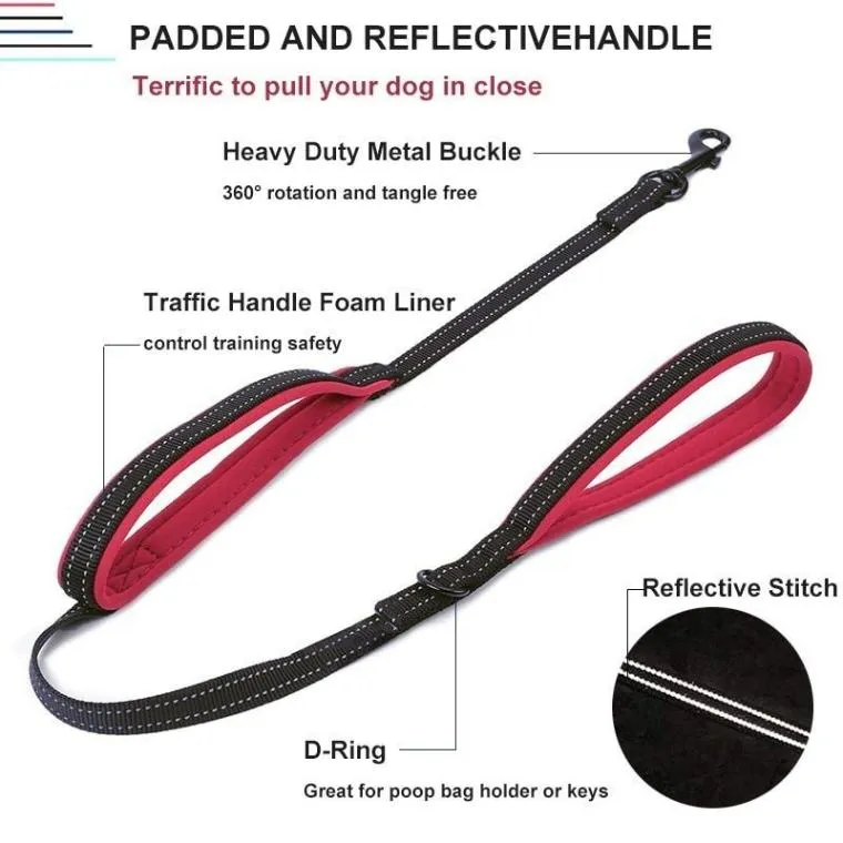 Benepaw Reflective Double Handle Dog Leash with Padded Handles: Ultimate Control and Comfort!