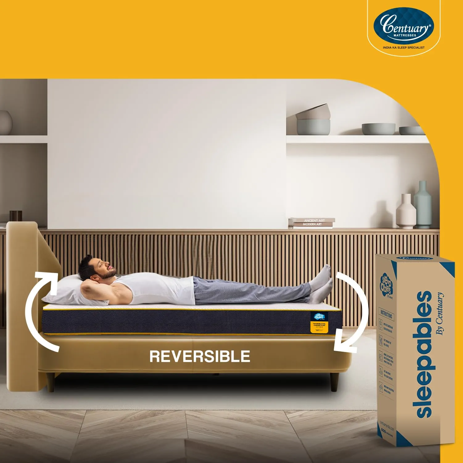 Centuary Mattresses Sleepables 5-Inch Double Size Dual Comfort Hard and Soft Reversible Roll Pack High Resilience (HR) Foam Mattress (72x48x5)