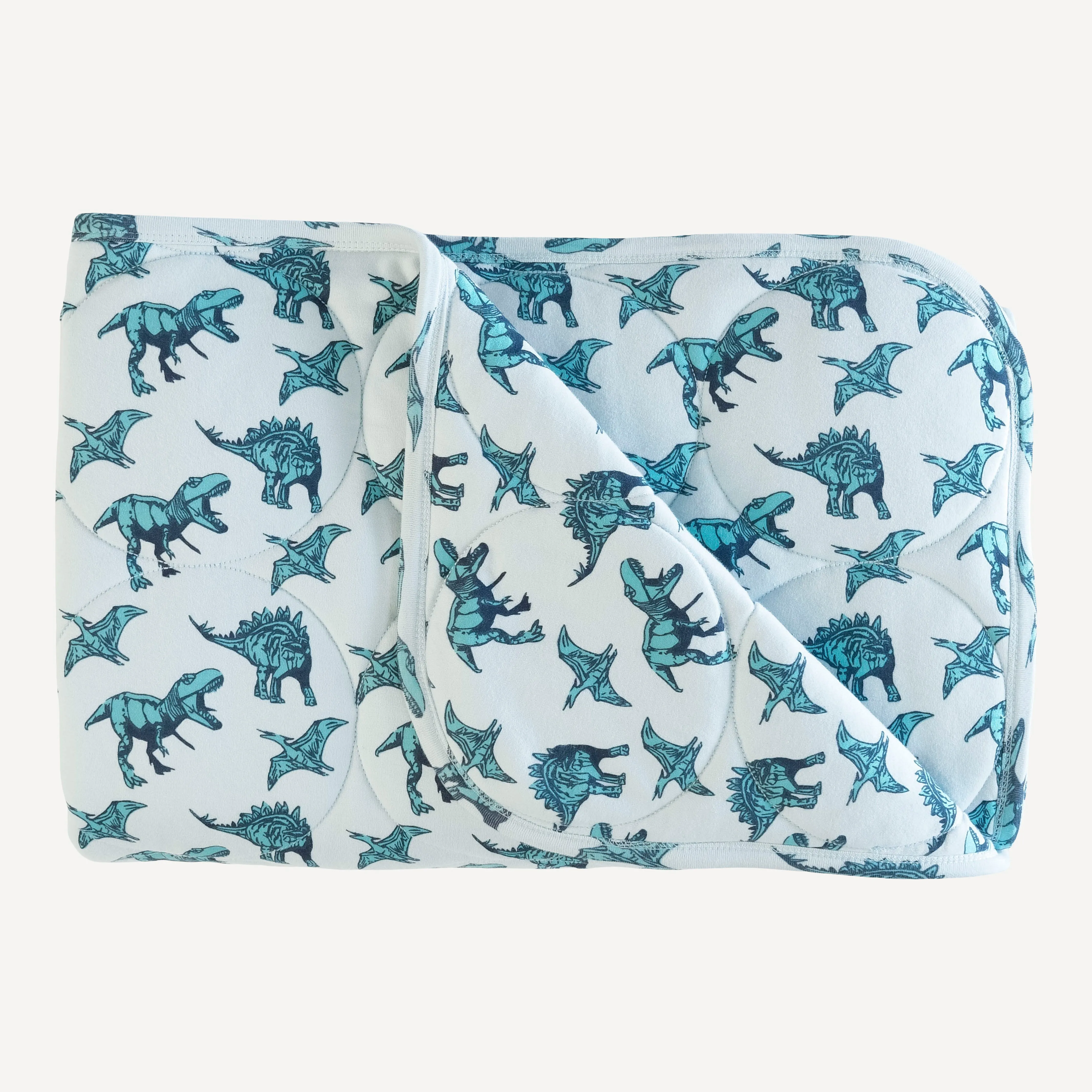 classic circle quilt | aqua dinosaurs | organic cotton interlock