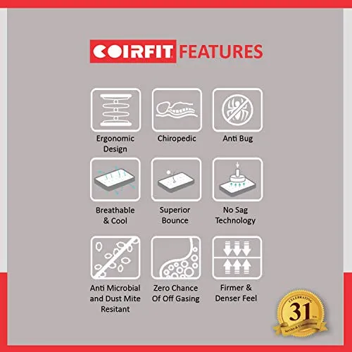 Coirfit Health Boom with SrtX��Technology 4.5-inch Single Size Coir Mattress (Grey, 72x35x4.5)