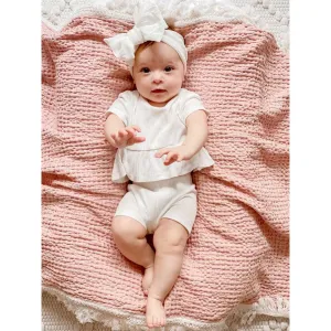 Crybaby Boutique - Linen/Cotton Blend Fringed Waffle Blanket - Rose