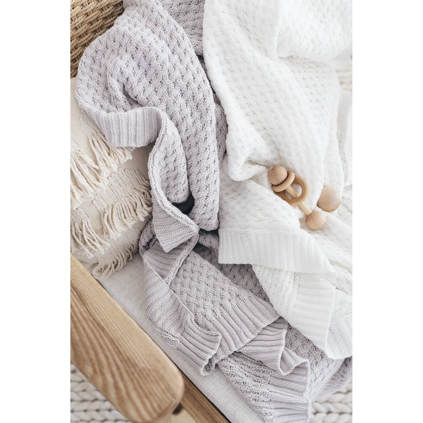 Diamond Knit Organic Baby Blanket - White