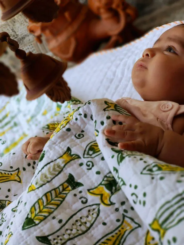 Fish Tales – Hand Block Printed Muslin Blanket