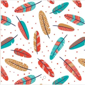 Orange and Teal Feathers FLANNEL on White