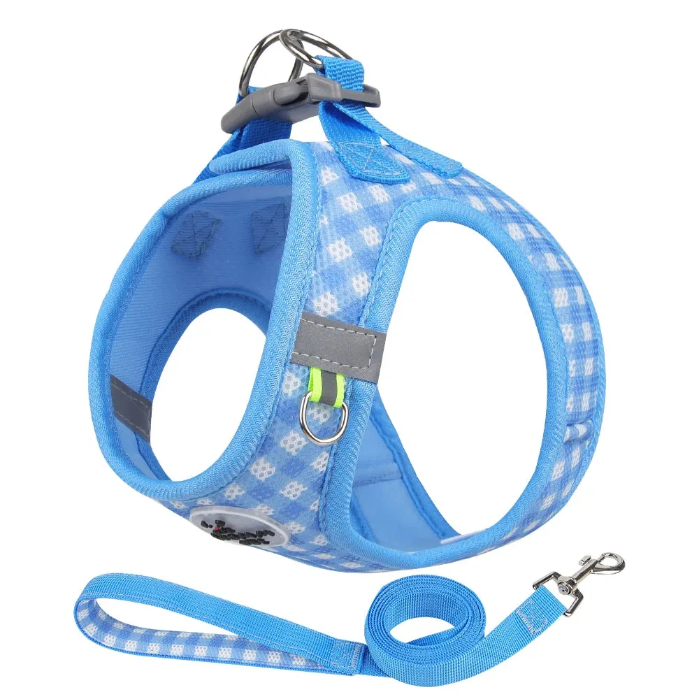 Pet Reflective Harness Leash Set Dog Breathable Chest Straps for Small Dogs Cats Harness Collar Puppy Walking Outdoor Supplies